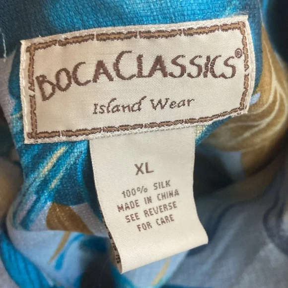 Boca Classics 100% Silk Button Front Collar Top Aloha Hawaiian Floral Sz XL - Picture 3 of 3